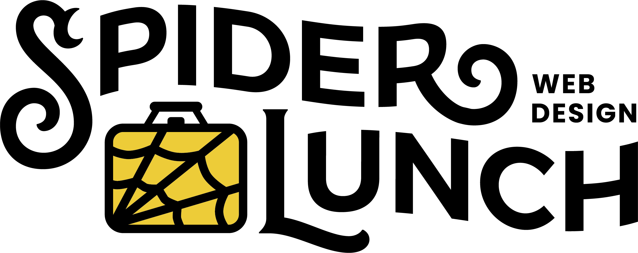 A black spider with eight legs is perched on a yellow web inside a square, next to bold black text that reads "Project Web," symbolizing web development and SEO excellence.